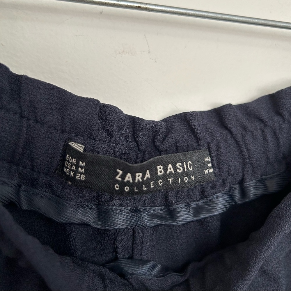 Zara Basic Navy Blue Drawstring Elastic Waist Slacks Pants Size Medium - Picture 5 of 6